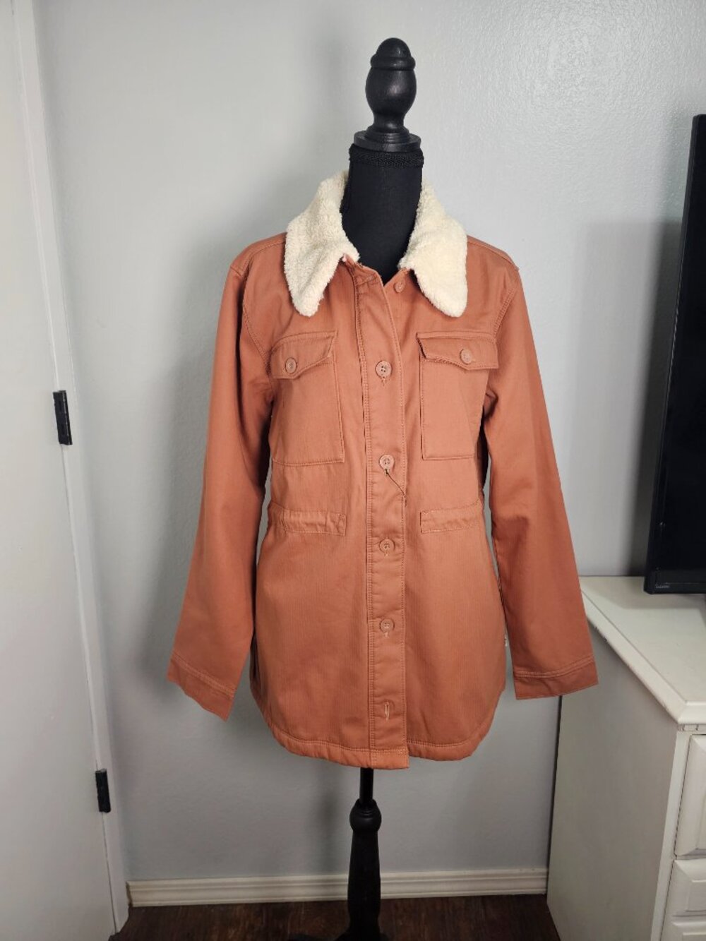 NWT Hang Ten Women’s Sherpa Collar Utility Jacket - Rust Orange - Size Large - Picture 2 of 6